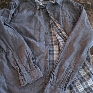 Eddie Bauer Men's Chambray Shirt Jacket with Plaid Lining Large